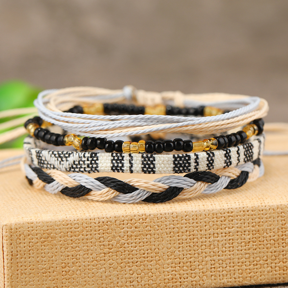 Boho Braided Bracelets Set Red Yellow